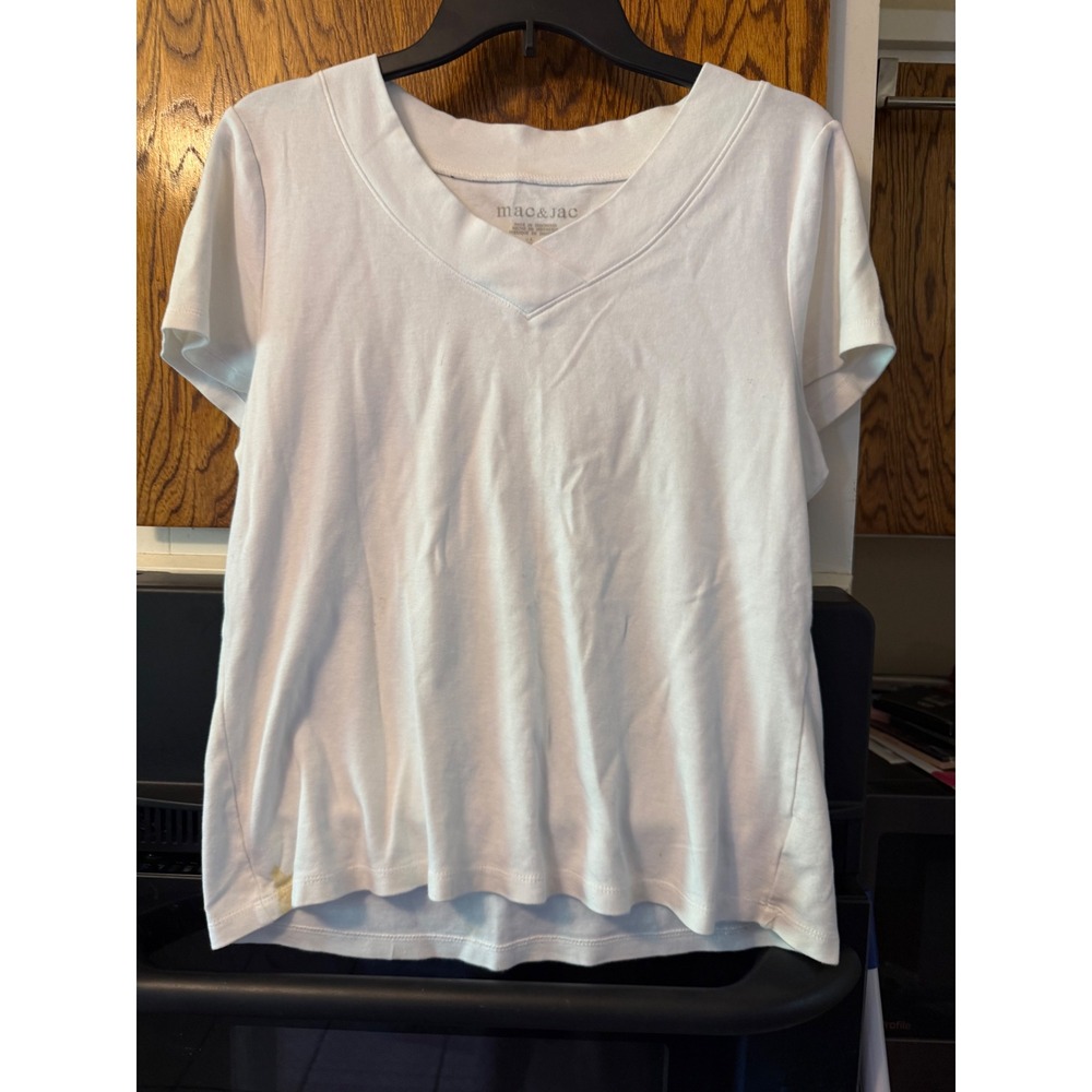Mac‎ & Jac Womens XL White Short Sleeve V-Neck T-Shirt High-Low Hem Casual Tee